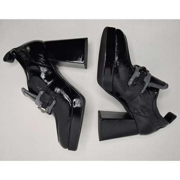 Casta Josh Patent Leather Black Heeled Loafer Gray Silver Buckle size EU 39 90s - Picture 5 of 10